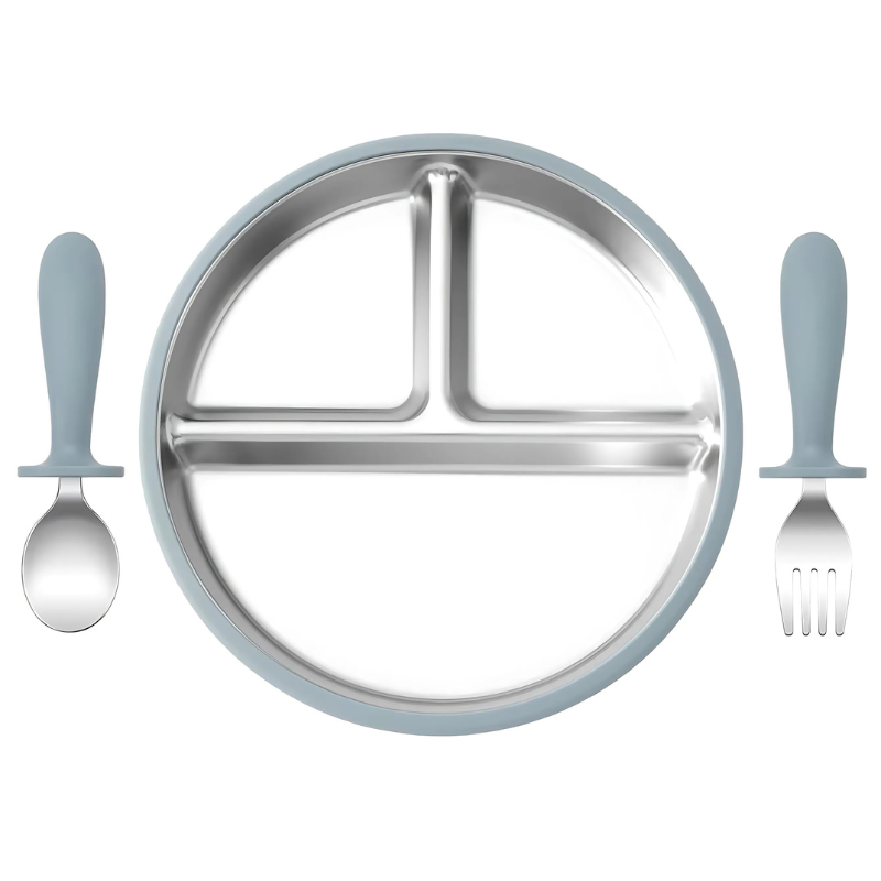 Stainless Baby Plate and Cutlery Set with Suction Base