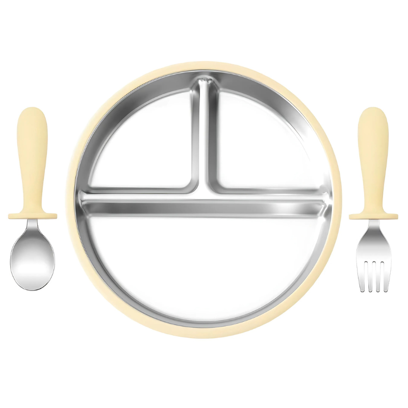 Stainless Baby Plate and Cutlery Set with Suction Base