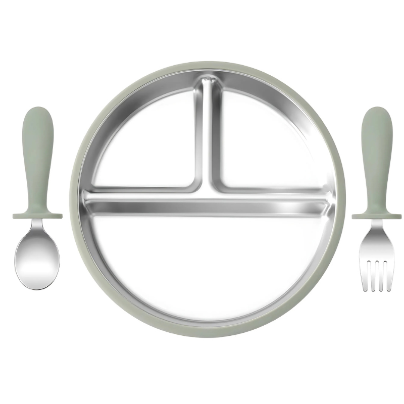 Stainless Baby Plate and Cutlery Set with Suction Base
