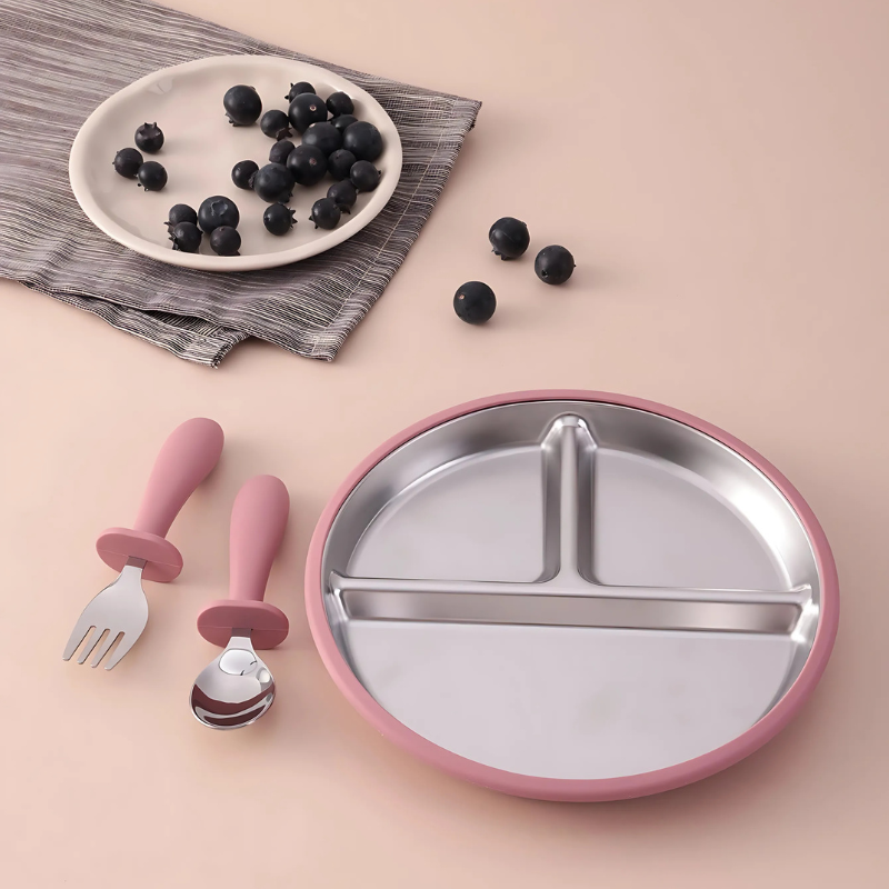 Stainless Baby Plate and Cutlery Set with Suction Base