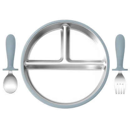 Stainless Baby Plate and Cutlery Set with Suction Base
