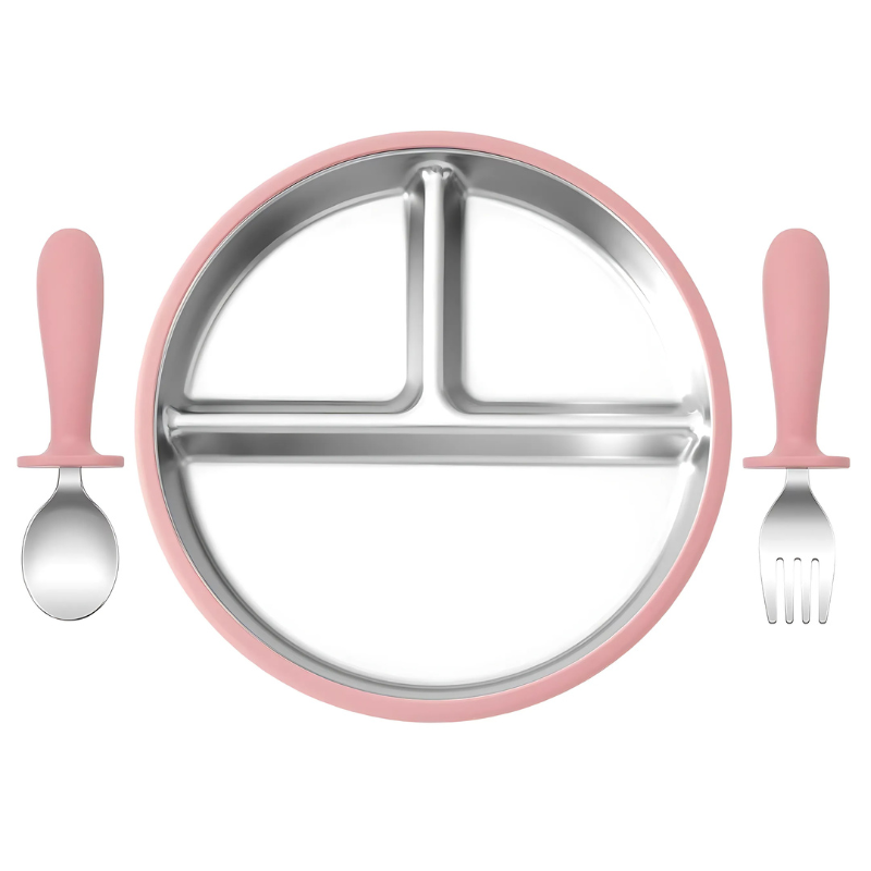 Stainless Baby Plate and Cutlery Set with Suction Base