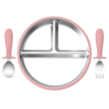 Stainless Baby Plate and Cutlery Set with Suction Base