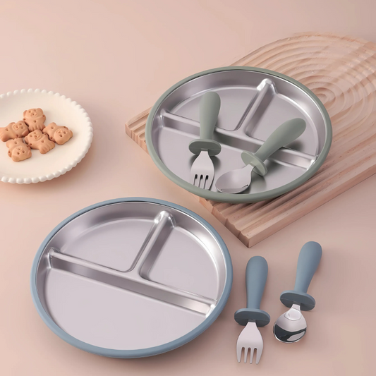 Stainless Baby Plate and Cutlery Set with Suction Base